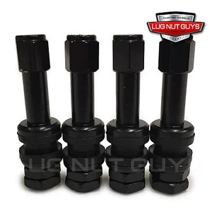 Black Valve Stems and Caps Metal Bolt-In Style Set of Four - Picture 1 of 1