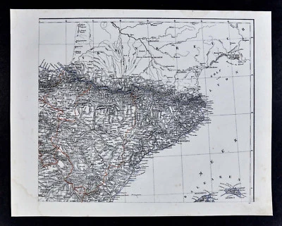 Mapa Flemming 1847 - Nordeste da Espanha - Barcelona Saragoça Bayonne Tarragona Reus - Imagem 1 de 2