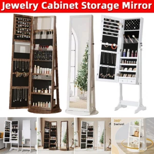 360° Swivel Jewelry Cabinet Full Length Mirror Lockable Makeup Storage Organizer - Picture 1 of 45