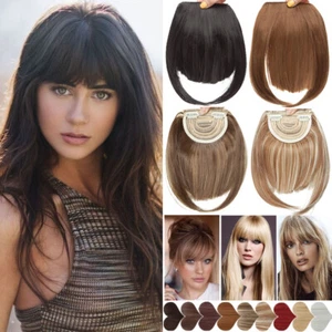 Neat Thin Bangs as Real Human Hair Extension Clip in on Fringe Fake Hairpiece UK - Picture 1 of 35