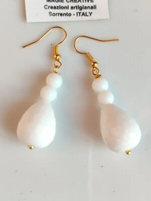 Orecchini Donna Monachella In Argento Indiano E Onice Bianco Sfaccettato A... - Immagine 1 di 4