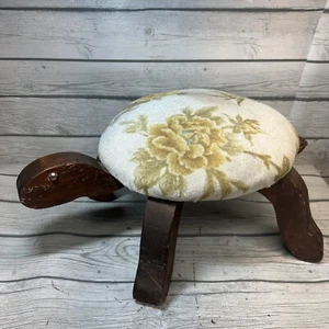 Vintage Handmade Americana Folk Art Floral Turtle Shaped 20” Wood Foot stool - Picture 1 of 14