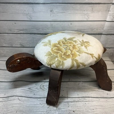 Vintage Handmade Americana Folk Art Floral Turtle Shaped 20” Wood Foot stool - Image 1 of 4