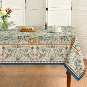 Rustic Rectangular Tablecloth 60×84 Inch Bird Floral Vintage Washable Table C... - Picture 1 of 3