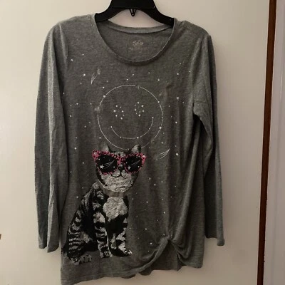 Camisa de noche Justice Girls Cat LS parte inferior torcida gris #15 0366 Foto 1 de 4