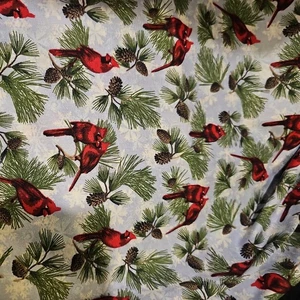 Davids Textiles Seasonal Fabric Cardinals and Pine Winter Cotton 3 1/3 yards - Picture 1 of 3