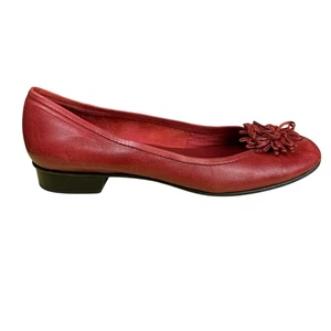Etienne Aigner Red Leather Pom Pom Statement Ballet Flats Size 8 - Picture 1 of 10