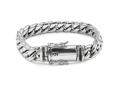 Grasso Bracciale a Catena 12mm 925er Argento Zweigliedrig Nero Cuba Viking Biker - Immagine 1 di 4