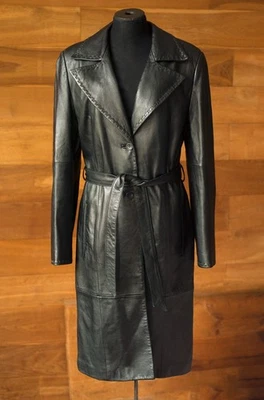 Black genuine leather midi coat for women Mango, size M, L - Image 1 of 4