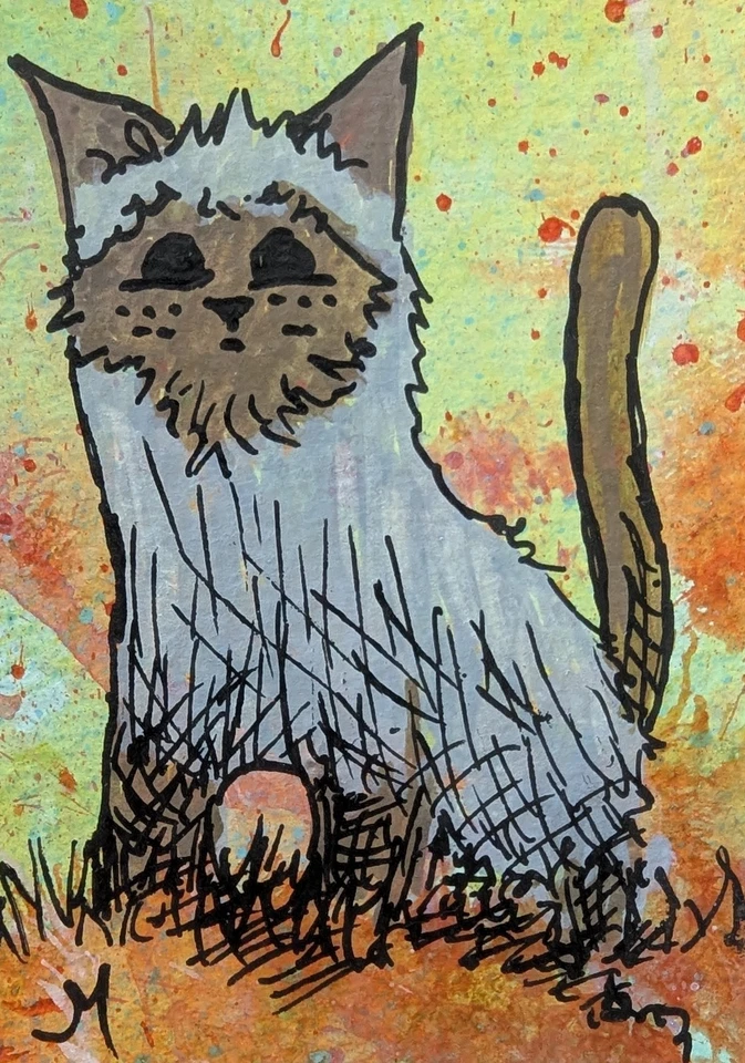 Pintura Gato ACEO Original Gatito Siamés Arte Popular Contemporáneo Josh Merritt Foto 1 de 1