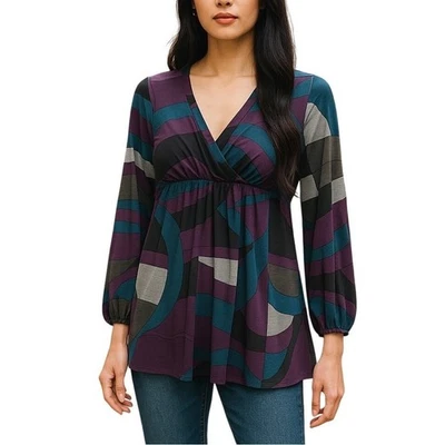 Lapis абстрактный Geo печать длинный воздушный шар рукав Surplice Топ L- Artsy смелый - Изображение 1 из 4