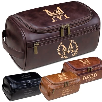 Personalized Toiletry Bag for Men - Custom Engraved Leather Dopp Kit with Name - Image 1 of 4