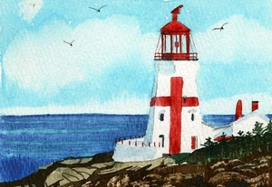East Quoddy Lighthouse "Head Harbour" Campobello NB Canada. Watercolor Notecards - Picture 1 of 2