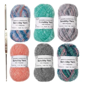 6X Scrubby Shine Yarn Assorted Colors Scrubby Exquisite Crocheting Weaving Yarn - Picture 1 of 17