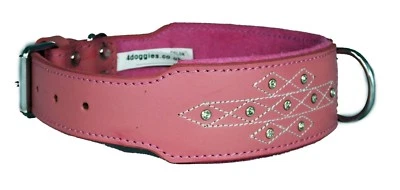 Pink Diamante Stitch Leather Dog Collar Staffy Staffordshire Bull Terrier Collar - Image 1 of 3