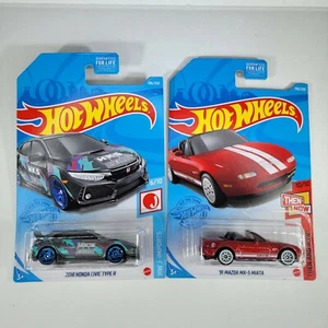 Hot Wheels 2021 K Case 2018 Honda Civic Type R & '91 Mazda MX-5 Miata New Sealed - Picture 1 of 5