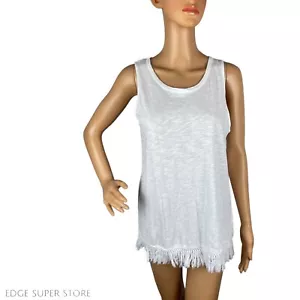 Lord & Taylor White Tassel Trim Sleeveless Cotton Casual Tank Top Size Medium - Picture 1 of 5