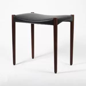 1950s Danish Leather Stool by Ejner Larsen & Aksel Bender Madsen for Willy Beck - Picture 1 of 12