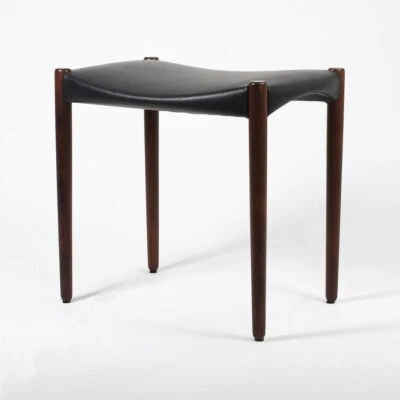 1950s Danish Leather Stool by Ejner Larsen & Aksel Bender Madsen for Willy Beck - Image 1 of 4