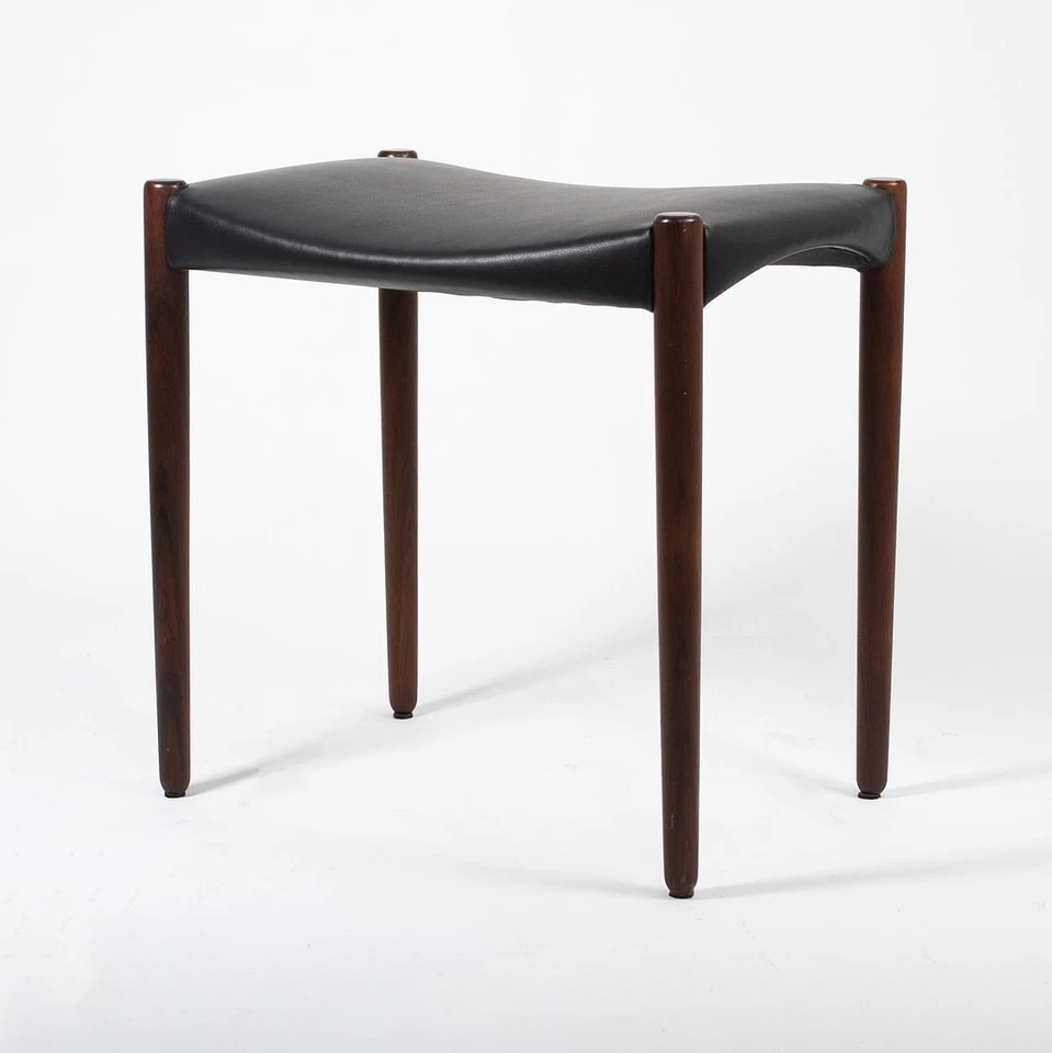 1950s Danish Leather Stool by Ejner Larsen & Aksel Bender Madsen for Willy Beck - Image 1 of 4
