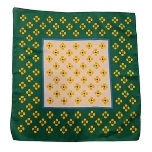 Vintage Italian Scarf 20x20 Floral Green Yellow Mod 60s 70s Retro Grandmacore - Picture 1 of 7