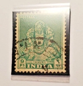 India 1949 9 unidades. Estampilla de franqueo usada con matasellos en color verde. Most Gum gone. - Imagen 1 de 3