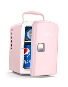 Mini Fridge, 4 Liter/6 Can AC/DC Portable Thermoelectric Cooler 4Liter Pink - Picture 1 of 7