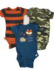 Gerber Baby Boy (3) Short Sleeve Onesies Bodysuits  6-9 Months Blue Orange Camo