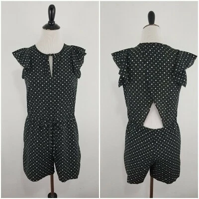 MADEWELL Petalplay Romper  Women's Size XS 100% Silk Polka Dot Black - Image 1 of 4