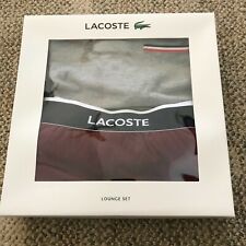 Lacoste Mens 2 Piece Lounge Set Gray T Shirt Burgundy Pant Size Small 
