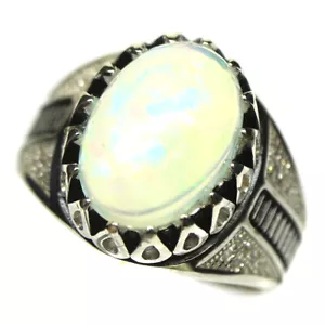 Gemma 10 x 14 MM Multicolore Opale & Zircone Gioielli Anello 925 Argento Misura - Foto 1 di 4