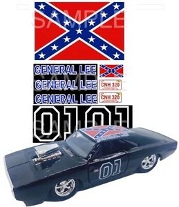 1:24 BLACK GENERAL LEE WATER-SLIDE DECALS FOR model car SLOT CAR: - Picture 1 of 8