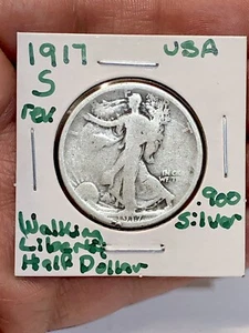 1917-S Rev Reverse Mint Mark Walking Liberty Half Dollar 50C .900 Silver US Coin - Picture 1 of 5