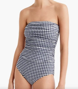 J.Crew 1613 trägerloser blauer Badeanzug mit Gingham-Muster Größe 16 - Bild 1 von 3