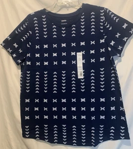 Sonoma L Pullover Navy & White Geometric Knit Top, crew, short sleeves - NWT - Picture 1 of 3