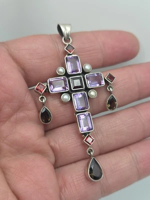 NB NICKY BUTLER   Sterling Silver Multi Gemstone Pendant CROSS  - Image 1 of 4