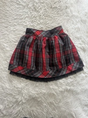 CHEROKEE Girls' Red, Black, and Silver Plaid Holiday Skirt Tulle Trim Size 7/8 - Image 1 of 4