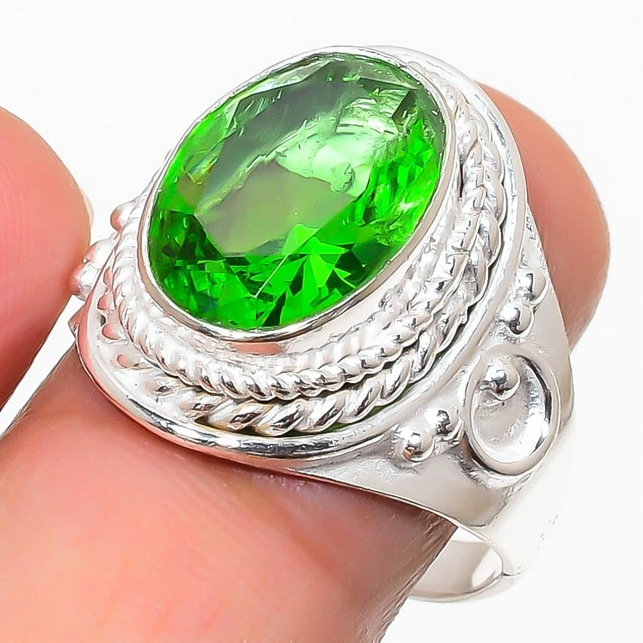 Anillo de plata esterlina 925 con piedras preciosas de tsavorita verde joyería de todos los tamaños para regalo Foto 1 de 1