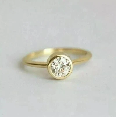 2Ct Round Lab-Created Diamond Solitaire BezelWedding Ring 14K Yellow Gold Plated - Image 1 of 4