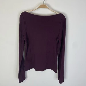 Top Madewell Acanalado Manga Larga Cuello Barco Borgoña Oscuro Grande NS805 Informal - Imagen 1 de 8