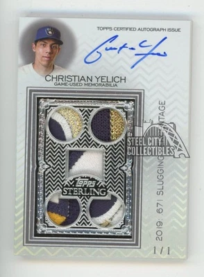 Christian Yelich 2021 Topps Sterling Autograph Patch Card #SWAR-CY2 1/1 - Image 1 of 2