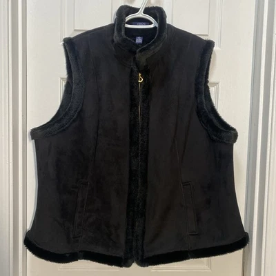 Chaleco de gamuza sintética CHAPS para mujer talla 2X forro de piel sintética negro bolsillos con cremallera dorada Foto 1 de 4