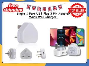 UK 3 Pin USB Wand Ladegerät Stecker Netz Schnellladen 1-Port Adapter für alle Handys - Bild 1 von 12