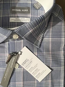Michael Kors Men's Regular Fit Stretch Plaid Dress Shirt Navy Multi 14.5 32-33 - Bild 1 von 5