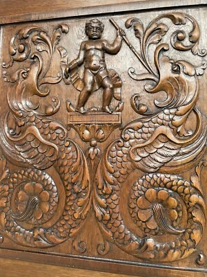 Beautiful Neo Renaissance carved Door panel in wood with Dragons  (2) - Image 1 of 4