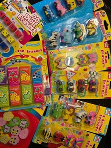 Back to school kids party bag filler stationary soft grip pencils rubber erasers - Picture 1 of 33