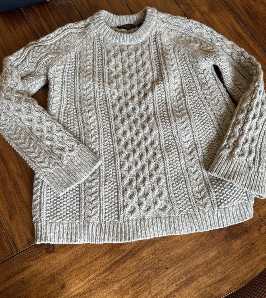 Theory Womens Wool Beige Cable Knit Crew Neck Long Sleeve Sweater  Size Petite - Image 1 of 4