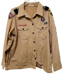 Boy Scouts Of America Den Leader Shirt With Patches Khaki Long Sleeve BSA 23 in - Picture 1 of 8