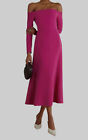 $2690 Gabriela Hearst Women's Pink Carole Off-The-Shoulder Wool-Crepe Dress 38
