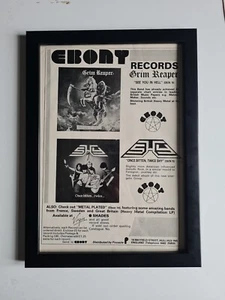 EBONY RECORDS SHY GRIM Reaper 1980s FRAMED Album ADVERT MUSIC POSTER A4 8X12" - Picture 1 of 2